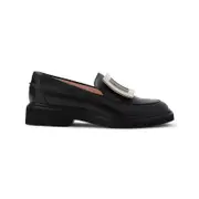 [Roger Vivier] Roger Vivier-Black Leather Vivier Viv Rangers Met Buc 25 Loafers-Donna 37.5 IT