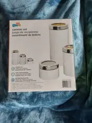 3-Piece Retro Metal Kitchen Canister Set New in box White