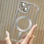 COOLQO Magnetic for iPhone 15 Case, [6 in 1], 2X[Screen Protector + Camera Lens Protectors][15FT Military Grade Protection] Electroplate Phone Cover,Silvery