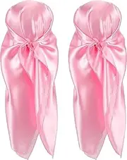 [Generic] 2 Pieces Silk Feeling Head Wrap Scarf Large Square Satin Sleep Headscarf, Nighttime Head Cap Provides Comfort