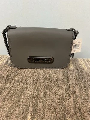 COACH Swagger Gray Leather & Hardware Turn Lock Chainlink Crossbody Shoulder Bag