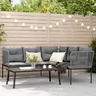 Garden Sofa Set with Cushions Modular Sofa Black Steel and Textilene vidaXL