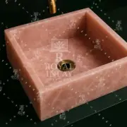 18" Handmade Square Rose Quartz Stone Sink Bowl – Textured Luxury Bathroom Basin