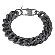 Cuban Link Black 14MM Wide Black Chain Bracelets Punk Mens Women Jewelry Gift, 2