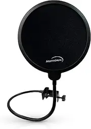 Auphonix Flat Clamp Pop filter for Blue Yeti and Other Desktop Microphones - Clamp Attaches to Desk, Blue Yeti, Flat-Sided Microphone Booms and Stands, Any Flat Surface - Easy To Use with USB Desk Microphone - For Podcasts and Voiceovers - Shield's Do ..