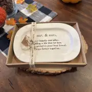 Mud Pie Mr. and Mrs. wedding sentiment plate white 10 X 7”