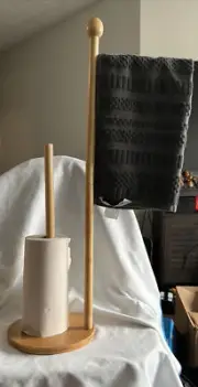 Paper And Towel Holder Counter Top with Premium Bamboo Wood Standing Towel Roll