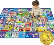 QUOKKA Floor Playmat for Babies Super Soft Plush ABC Play Mat for Kids Toddlers & Infants - Extra Thick (0.8cm) Large Padded Non-Slip Car Nursery Rug with City - Foldable Mat for Playroom