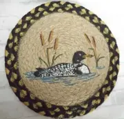 Capitol Earth Rugs Woven Jute Mat Trivet Loons Cattails Black Tan Beige 10"x 10"