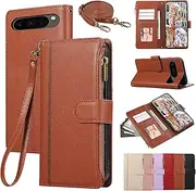 [Asuwish] Mobile Phone Case for Google Pixel 9/9 Pro 5G Case with Strap Film Screen Protector Card Slot Foldable Leather Wallet Stand Pixel9 9Pro Mobile Phone Cases Protective Tempered Glass Screen