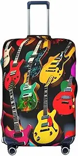 [HTTUP] Colorful Guitar Print Practical Elastic Washable Travel Luggage Cover with Concealed Zipper for Suitcases, White, Medium
