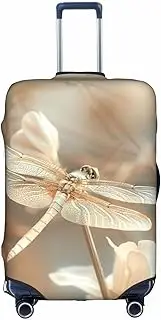 [Pvinnk] dragonfly and flower Print Protective Luggage Cover Elastic Washable Suitcase Protector Travel Gear Protector, White, Small