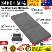 Folding Foam Portable Mattress Soft Plush Velvet Single Bed Seat Chair Dark Grey