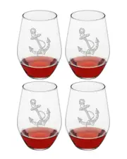 Susquehanna Glass Set of 4 Vintage Anchor Stemless Wine Glasses