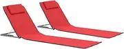 Folding Beach Mats with Backrests & Headrests, 2-Pack Steel Frame, Red Fabric – Portable Beach Lounger with Storage Pocket, 160 x 53 cm