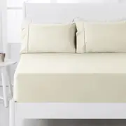 Hotel Living 250TC Polyester Cotton Fitted Sheet Set Double 38cm Wall (Cream, Ivory, Linen, Sky, Butter)