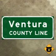 Ventura California county line Oxnard highway road sign green freeway 1959 27x12
