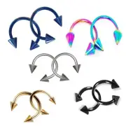 18G 5/16" STEEL SPIKE CONE HORSESHOE RING HELIX EAR NOSE TRAGUS DAITH Lip STUD