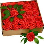 50 Pcs Red Roses Artificial Flowers, Real Looking Artificial Rose with Stems ...