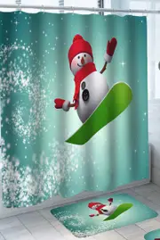 Cute Red Hat Snowman Snowboarding Shower Curtain
