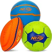 Nerf Micro Foam Sports Ball Set - Kids Foam Micro Football, Soccer Ball + Basketball Set Soft Stress Relief Foam Sports Set for Kids - Multicolor