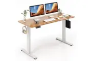 Giantex 1.4M Electric Standing Desk Motorised Sit Stand Desk Adjustable Height Stand Up Desk w/Hooks Natural