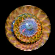 RYAN WHITMORE GLASS MARBLE/1.691"-1000 PETAL FLORAL TRIPLE-LILAC,ORANGE,PINK,TUR