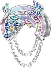 [Teleye] Rainbow Charm 925 Sterling Silver Charm Fits For Pandora Bracelet Necklace,SCC2499, Cubic Zirconia, Created Cubic Zirconia
