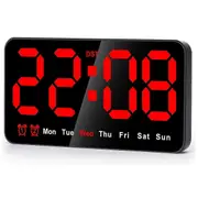Digital Wall Clock, 9Inch LED Digital Clock Large Display with 12/24H, Big Digits,Small Silent Wall Clock (Red) BlackRed Letters