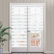 SEEYE Cordless Zebra Blinds for Window, French Door Blinds Free-Stop Roller Window Shades with Valance 26" W x 90" H, Light Filtering Window Treatment Sheer Blinds & Shades Easy to Install, White