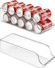 Puricon 2 Pack Can Drink Dispenser Organizer for Refrigerator, Clear Plastic Soda Pop Can Holder Container Storage Bin for Fridge Freezer Pantry Cabinet Kitchen -for Standard Can