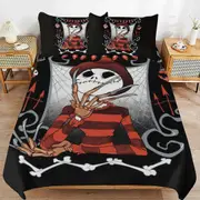 a1446 The Nightmare Before Christmas Duvet Cover Set, 3 Piece Bedding Set 86x70" Double Sided Printing Decorative Comforter Cover Set (1 Duvet Cover +