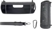 Soft Silicone Case for Anker Soundcore Motion+ Bluetooth Audio Speaker with Portable Shoulder Strap and Carabiner (Black)