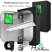 90x50x160cm Grow Tent LED True Power 200W Grow Light Fan Ducting Ventilation Kit