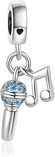 [LSxAB] Microphone with Music Note Charm for Music-lover Compatible with Pandora Charms Bracelets