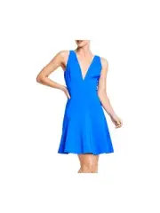 AIDAN AIDAN MATTOX Womens Blue V-back Sleeveless Short Fit + Flare Dress 4