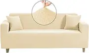 High Stretch Jacquard Sofa Cover Machine Washable Stylish Furniture Cover Anti-Slip Foams Strips with Elastic Bottom Suitable for Various Styles (3 Seat XL or 4 Seat(220-290cm), Cream)