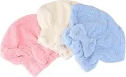 BELLIFFY 3Pcs Absorbent Hair Dry Wrap Towels Coral Fleece Bowknot Design Quick Dry Hair Drying Cap Soft and Lightweight Ideal for All Hair Types for Home Travel Gym and Spa