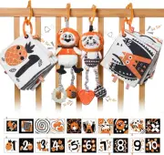 Plush Animal Hanging Rattle Toys,Black and White Stroller Pram Toy Built-In B...