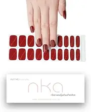 NKA Semi Cured Gel Nail Strips, 20 Gel Nail Wraps Stickers, UV LED Lamp Curing Nail Polish Strip Cherry Glaze
