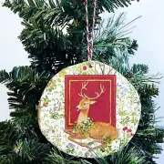 Hand Crafted Natural Wood Christmas Ornament Decoupage Deer Napkin/Tree Decor