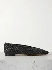 [Bottega Veneta] Bottega Veneta - Sofia Intrecciato Leather Point-toe Flat - Black - IT39 IT 39 Black