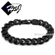 7.5"-11"MEN Stainless Steel 11mm Black Plated Cuban Curb Link Chain Bracelet