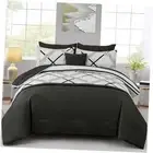 Grey Comforter Set King Size,8 Pieces Bed in a Bag Patchwork Geometric Bedding