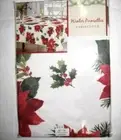 Winter Poinsettia Christmas Tablecloth 60x84 Oblong White Red Multi Polyester
