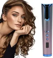 Cordless Automatic Hair Curler Upgraded Curling Wand Anti-Tangle Wireless Portable Ceramic Curling Iron LCD Display Rechargeable Auto Hair Curler for Curls or Waves Anytime, Anywhere (Blue)