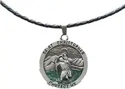 [JEAN'S FRIEND] Saint Christopher Metal Round Pendant Leather Necklace also Stock in US