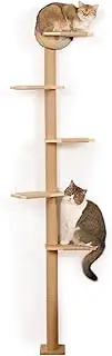 COOLEX 5 Tier Floor to Ceiling Cat Tree Tower with Wall-Mounted Scratching Post, Playful Wall Climbing Shelves for Cats, Ideal for Kittens to Climb, Scratch, and Lookout, Wild Simulation Design