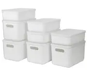 8 Pcs Storage Bins with Lids, Stackable Plastic Storage Containers for Organi...