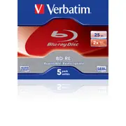 5PK Verbatim BD-RE 25GB 2x Speed Rewritable Blank Disc Data Storage w/Jewel Case